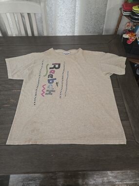 Vtg 90s Reebok Single Stitch T-Shirt Made in USA Logo Graphic Distressed Large L